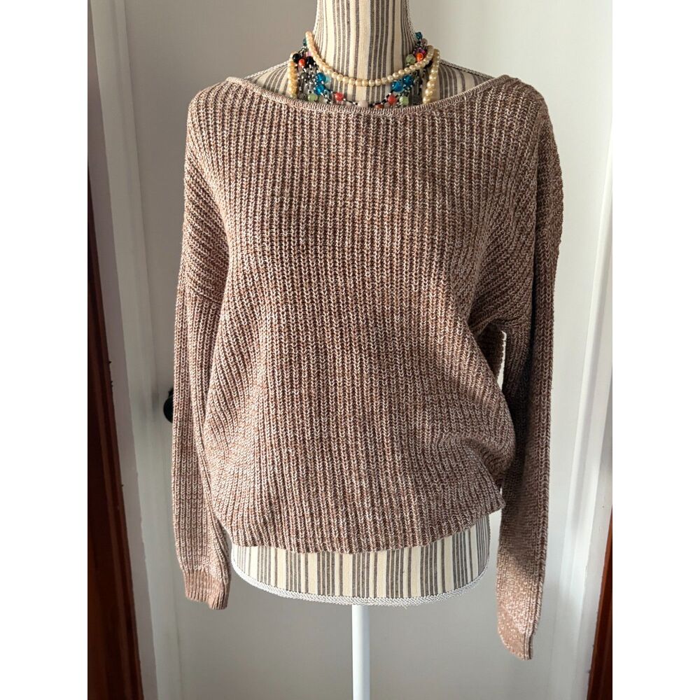 Vintage Roxy Twist Back Marled Sweater Surf Beach BOHO Neutral East Coast Y2K